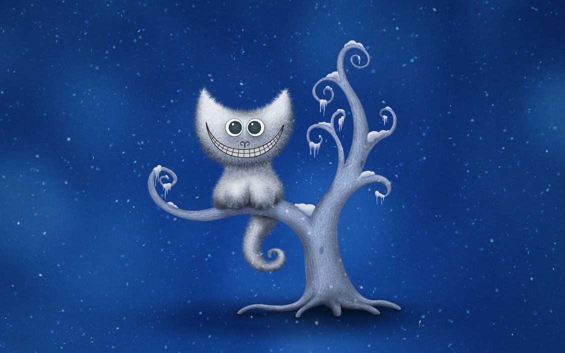 Download Wallpaper A white cat on a tree full of snow - It's snowing
