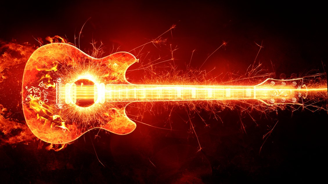Download Wallpaper Guitar with fire and sparks