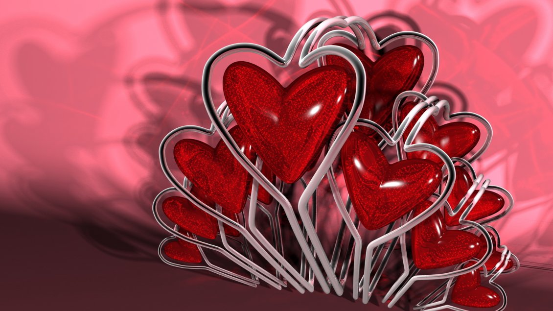 Download Wallpaper Red hearts - 3D Wallpaper