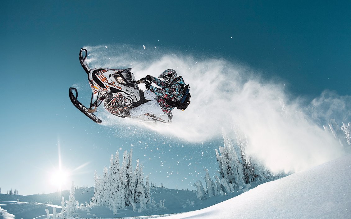 Download Wallpaper Jumping with a snowmobile