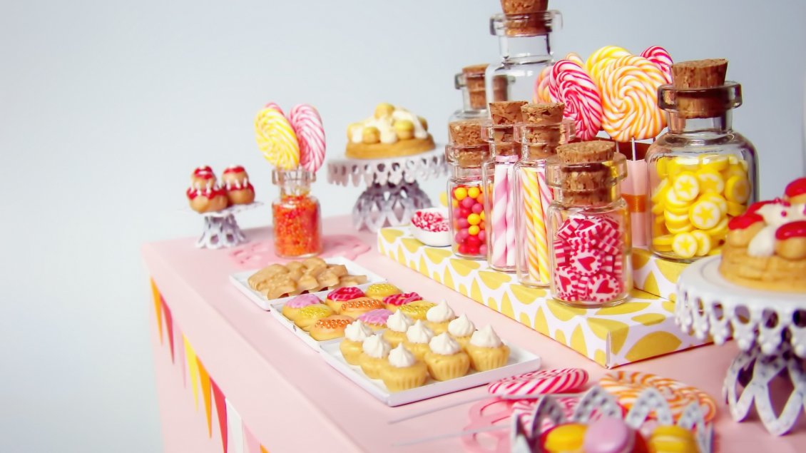 Download Wallpaper Colorful cookies on the table - Candy dessert table
