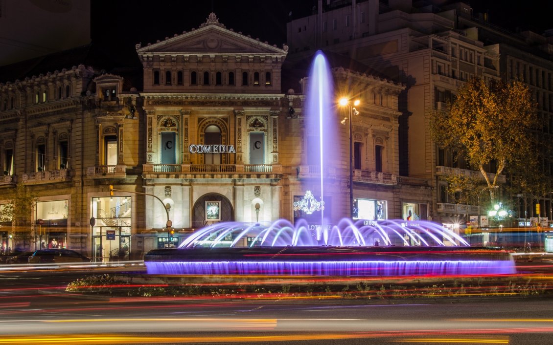 Download Wallpaper Beautiful water fountain with lights in the night