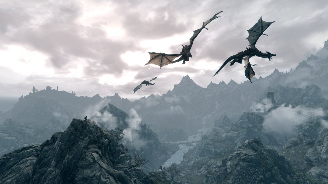 Download Wallpaper Three dragons in the sky