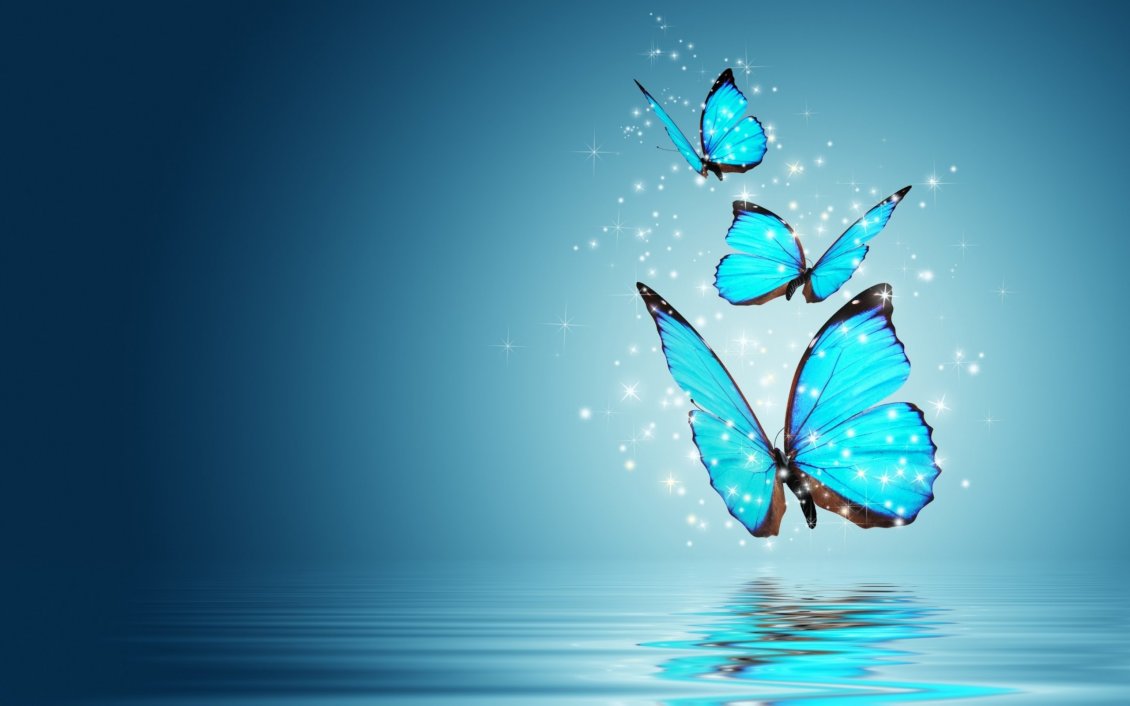 Download Wallpaper Three blue and magic butterflies