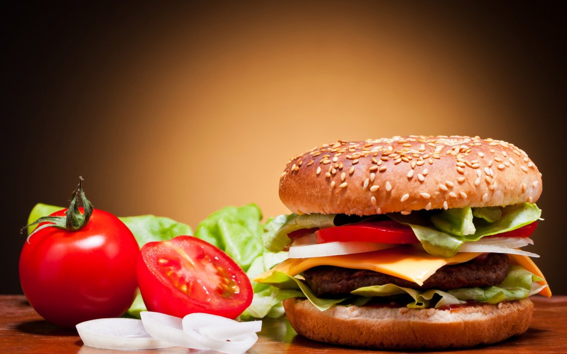 Download Wallpaper Burger with meat, cheese and vegetables