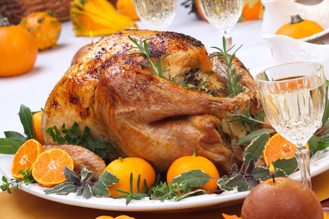 Download Wallpaper Roast chicken with orange and greens