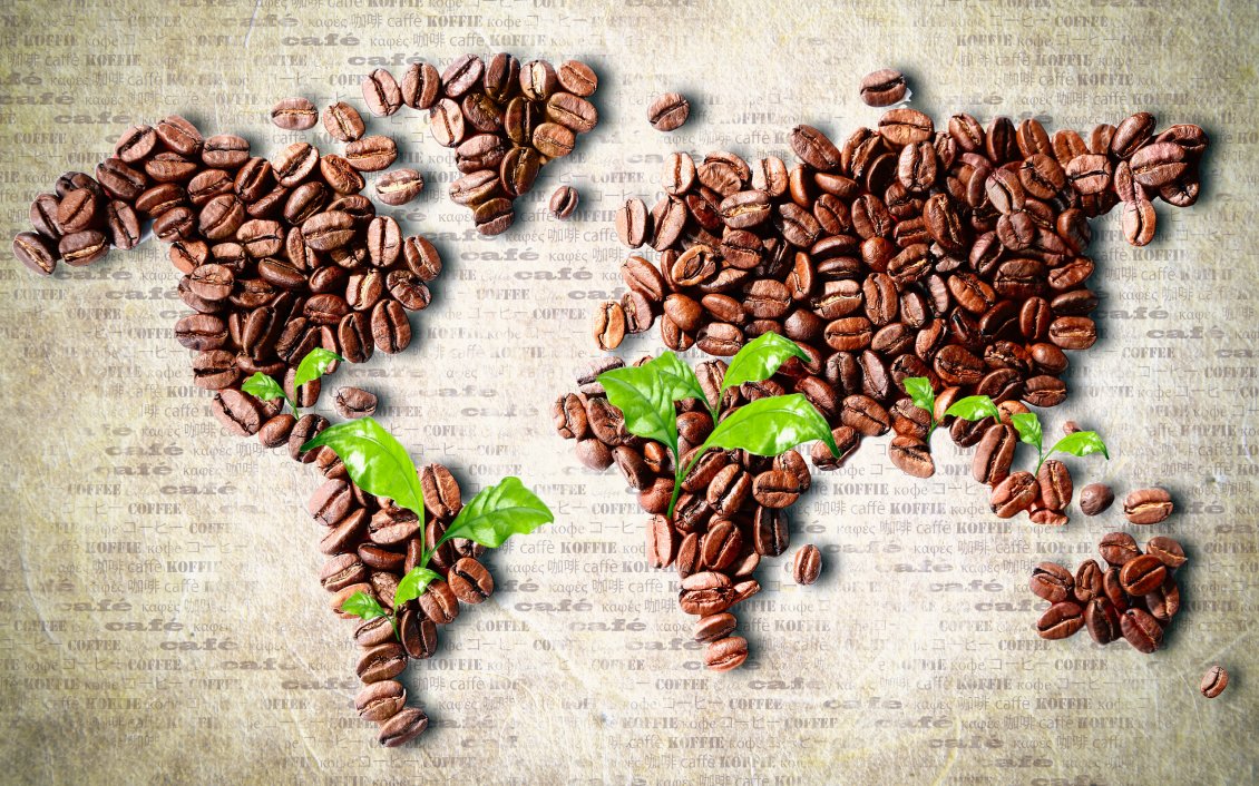 Download Wallpaper World map made of coffee beans