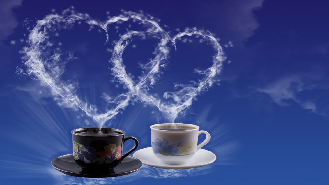 Download Wallpaper Two coffee cups for two hearts