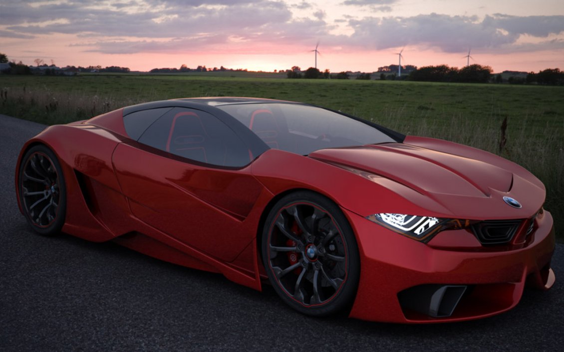 Download Wallpaper Red BMW on the road near the field - Sport car