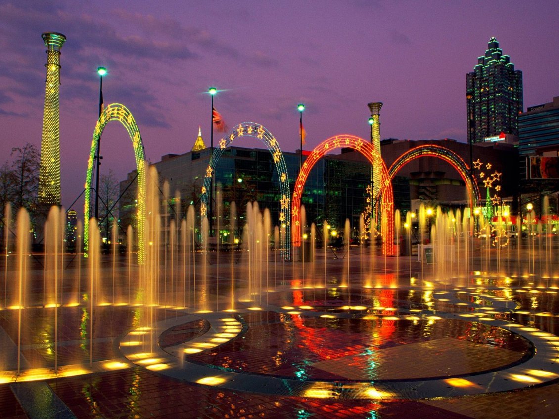 Download Wallpaper Water Fountain with lights in Georgia City United States