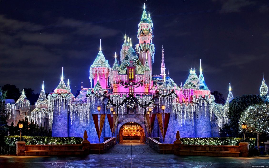 Download Wallpaper Beautiful Disneyland Castle in the night