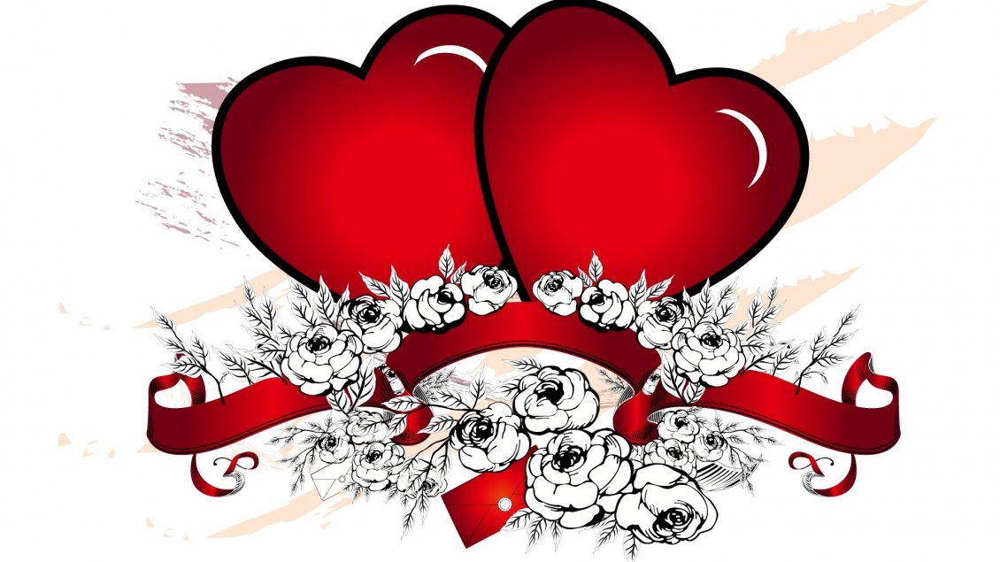 Download Wallpaper Two red heart and roses - Love wallpaper
