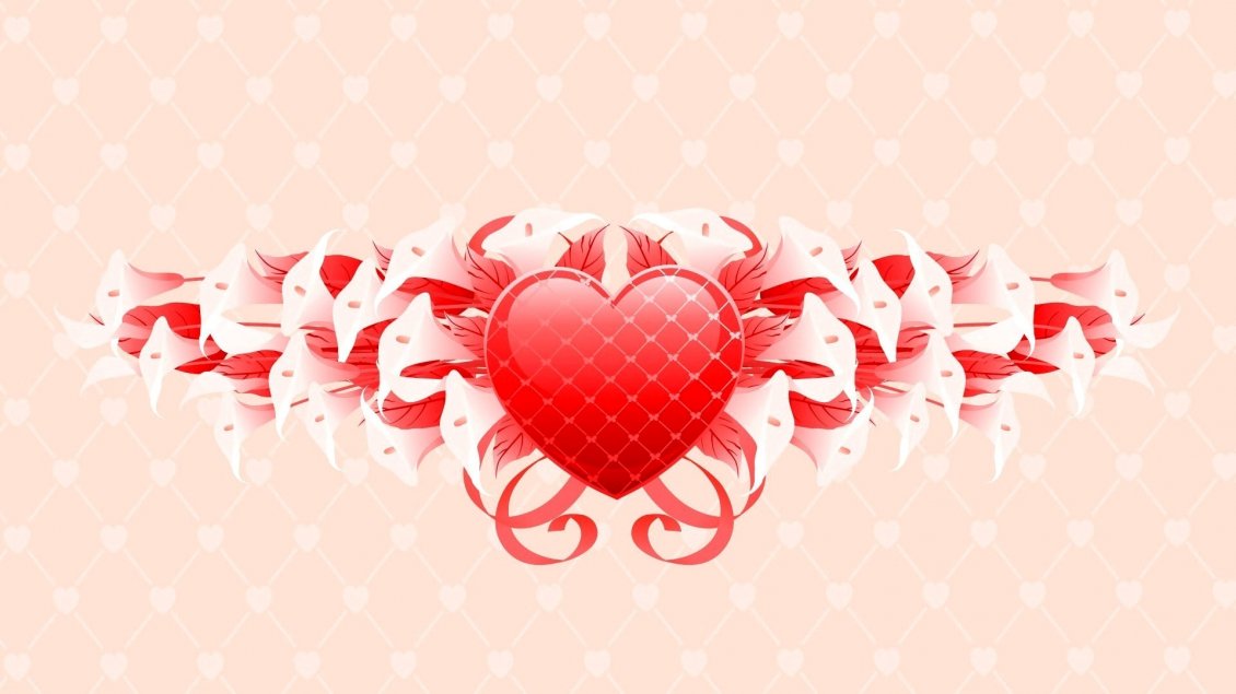 Download Wallpaper Red heart and white calla - Artistic love wallpaper