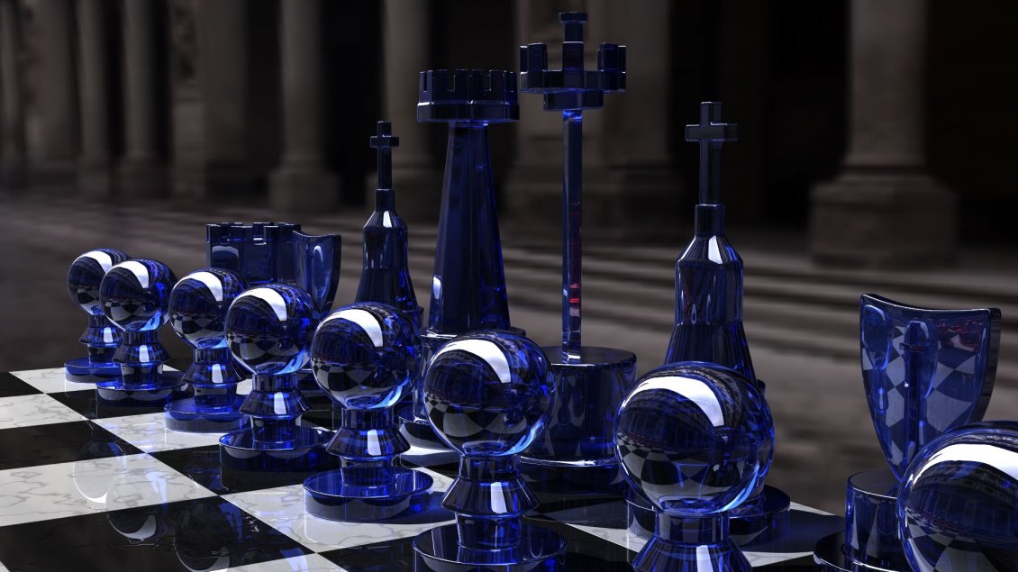 Download Wallpaper Blue glass chess pieces - 3D image