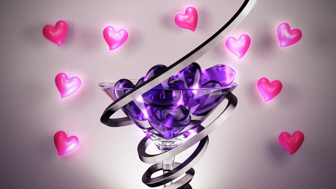Download Wallpaper Abstract glass with many purple hearts