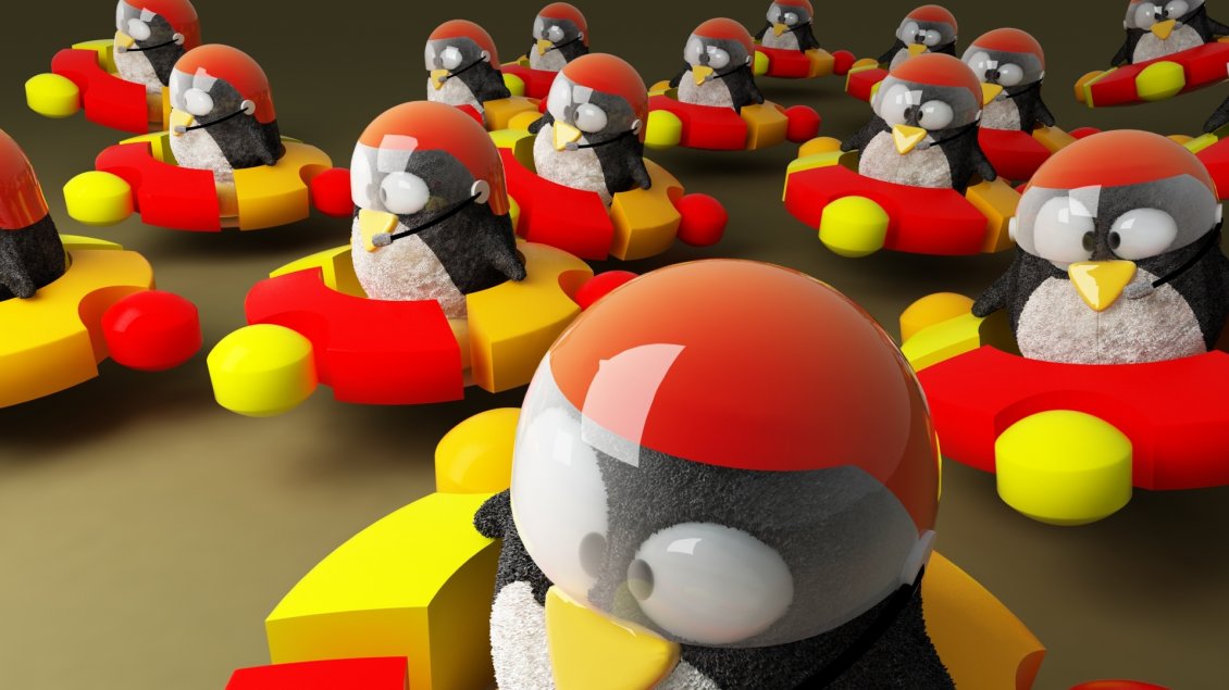 Download Wallpaper Many penguins with ubuntu logo