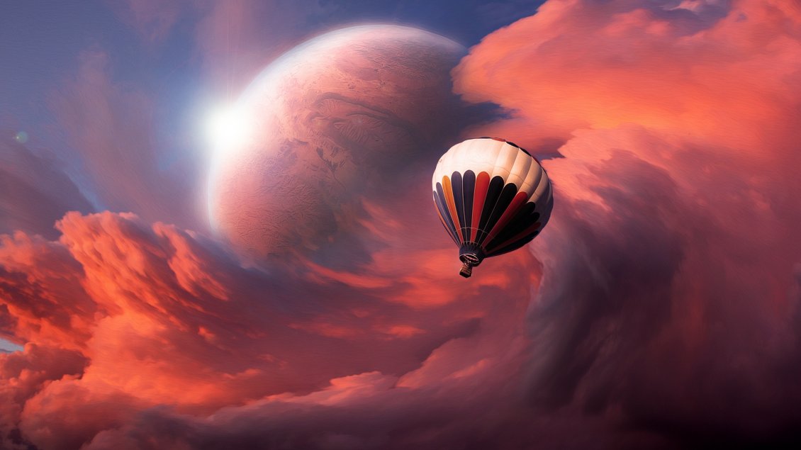 Download Wallpaper A balloon flying in the sky with interesting clouds
