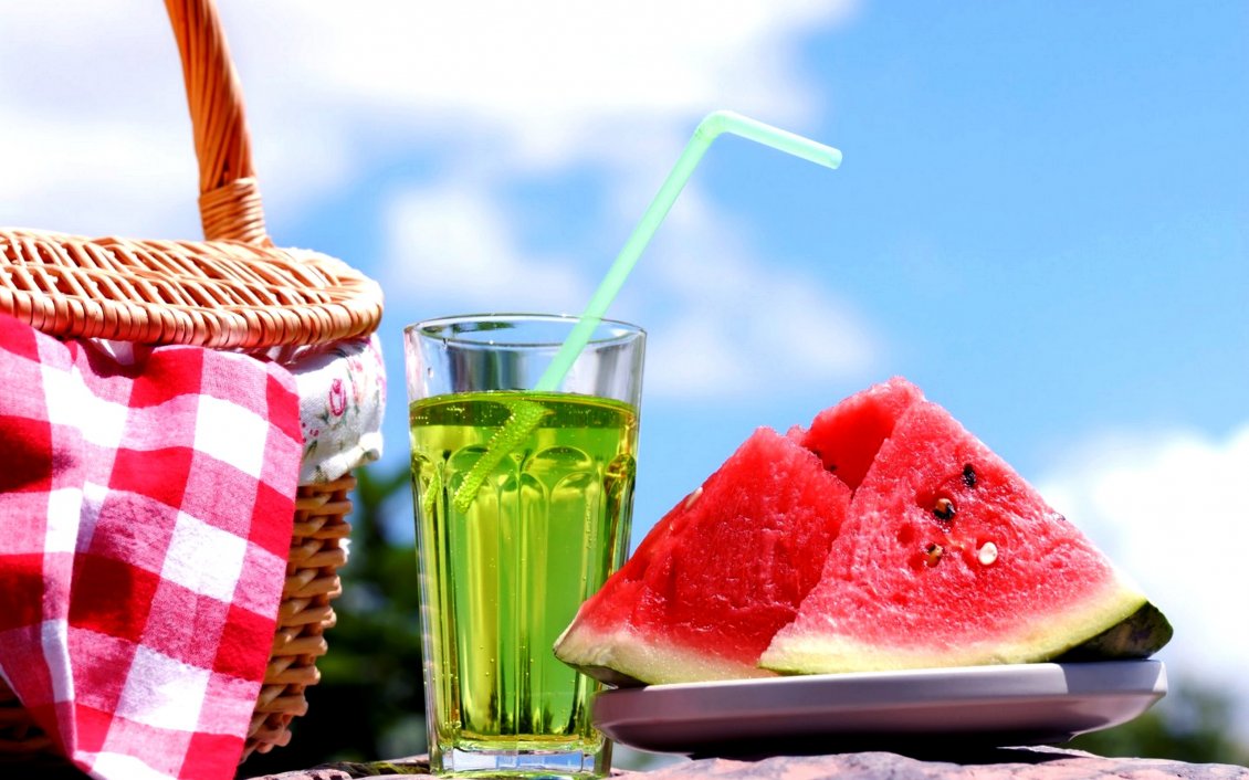 Download Wallpaper Slices of watermelon and a fresh cold juice