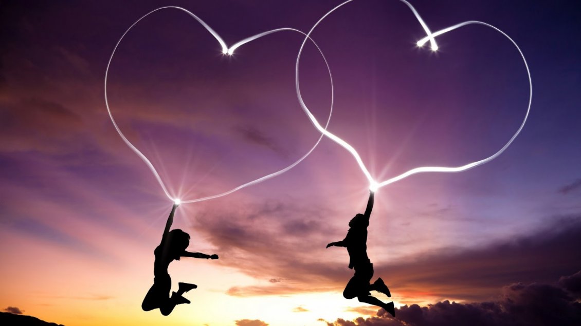 Download Wallpaper A couple fly hanged of two hearts - Love image