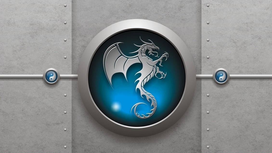 Download Wallpaper 3D blue dragon logo on the gray wall
