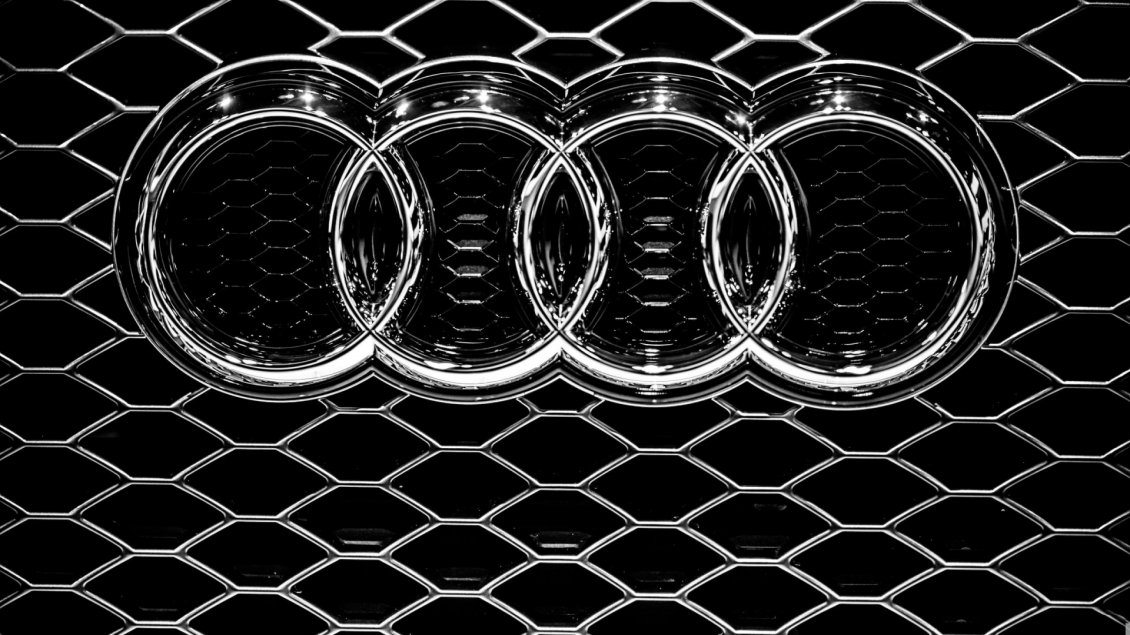Download Wallpaper Audi emblem on a grille - Metal logo wallpaper
