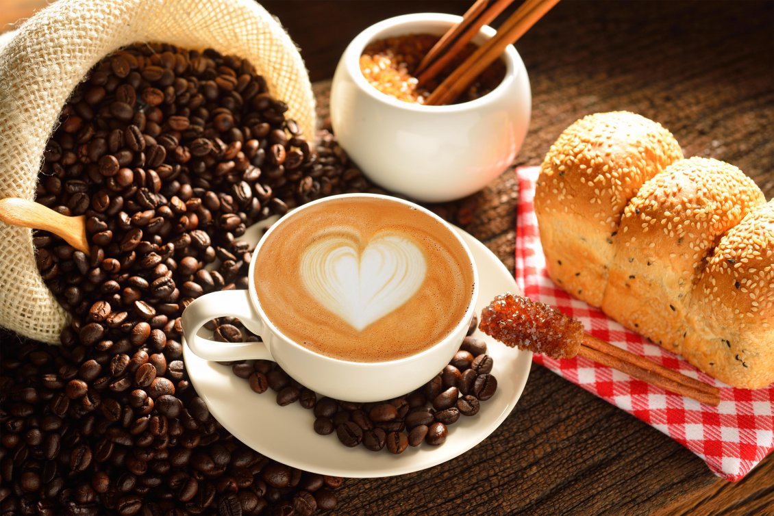 Download Wallpaper Heart in the coffee - good morning