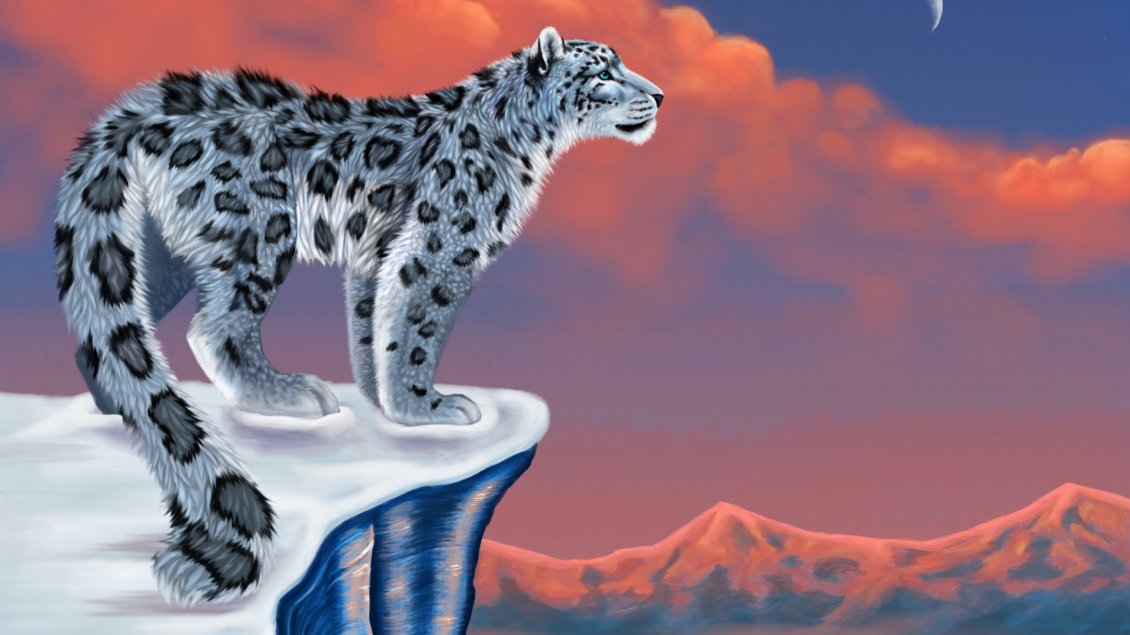 Download Wallpaper A drawing with a gray leopard on rock in night