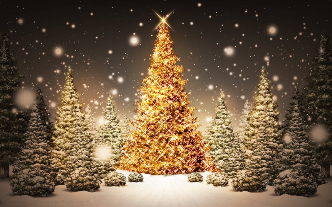 Download Wallpaper Wonderful Christmas trees lighting in the snow