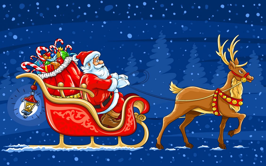 Download Wallpaper Santa Claus and his big bag with toys - Christmas night