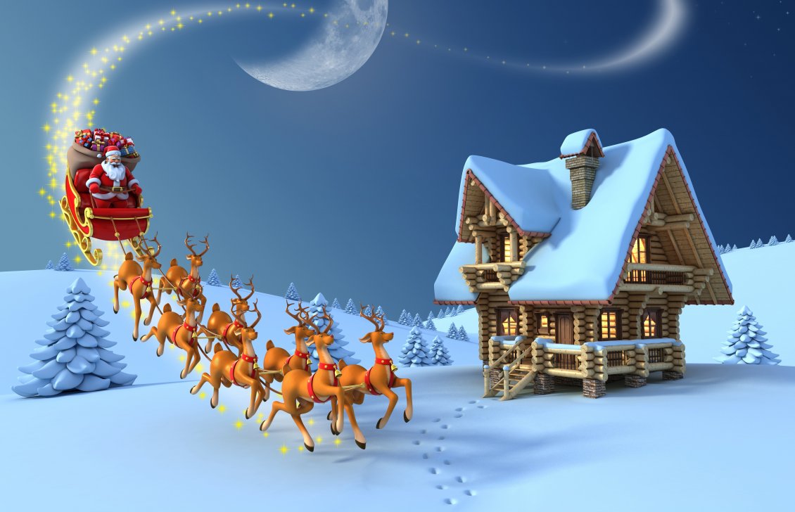 Download Wallpaper Santa Claus and his reindeers at North Pole