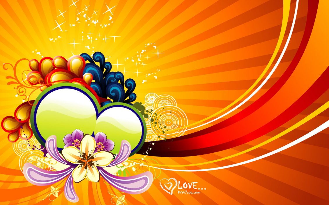 Download Wallpaper Orange vector design - heart and flowers