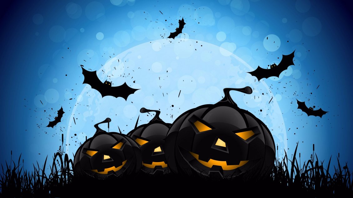 Download Wallpaper Dark pumpkins in the dark Halloween night