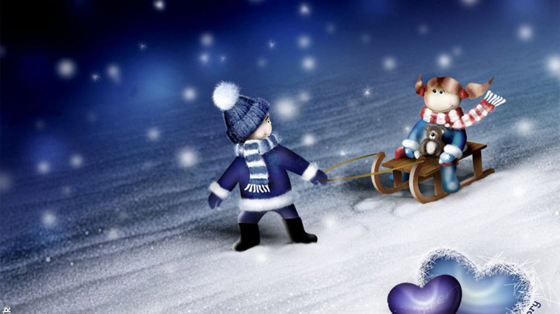 Download Wallpaper Funny winter sports - Children on the sleighing