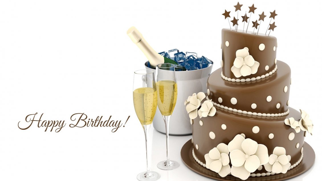 Download Wallpaper Champagne and chocolate cake - Happy birthday