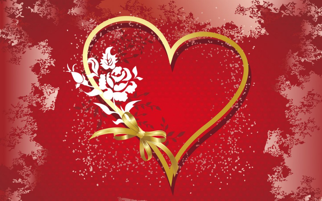 Download Wallpaper Golden heart made with a ribbon on a red background - Love