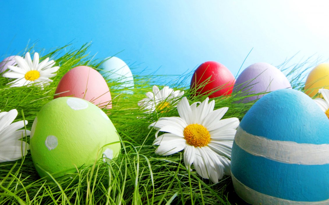 Download Wallpaper Macro - Big colourful Easter eggs in the green grass