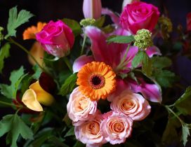 Beautiful bouquet with many colorful flowers