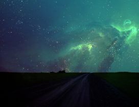 Night, stars and green sky