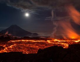 Hot lava of volcano