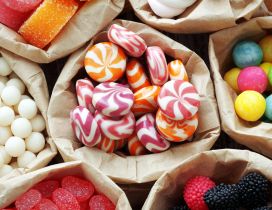 Bags with sweet candy and jelly beans