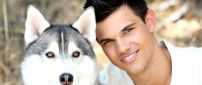 Actor Taylor Lauther and husky dog