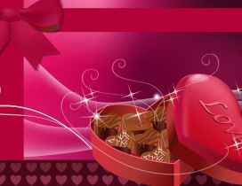 Chocolate hearts in a pink heart box