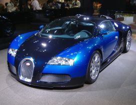 Gorgeous car, blue Bugatti at presentation
