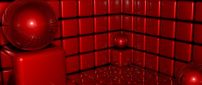 3D red cubes and balls in the room