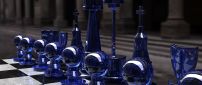 Blue glass chess pieces - 3D image