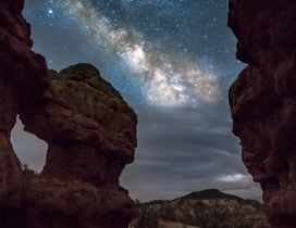 Milky Way is seen among the rocks