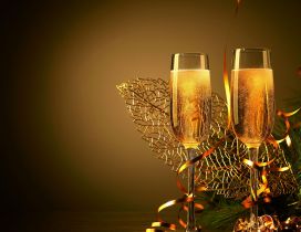 Two glasses of champagne to celebrate the new year