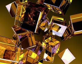 Many golden glass cubes in a 3D wallpaper