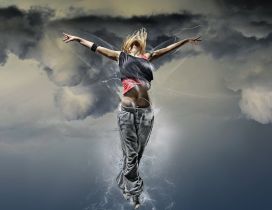Fantasy wallpaper - A girl flying on the sky