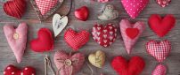 Pink and red hearts cushions on the wood - Love HD wallpaper
